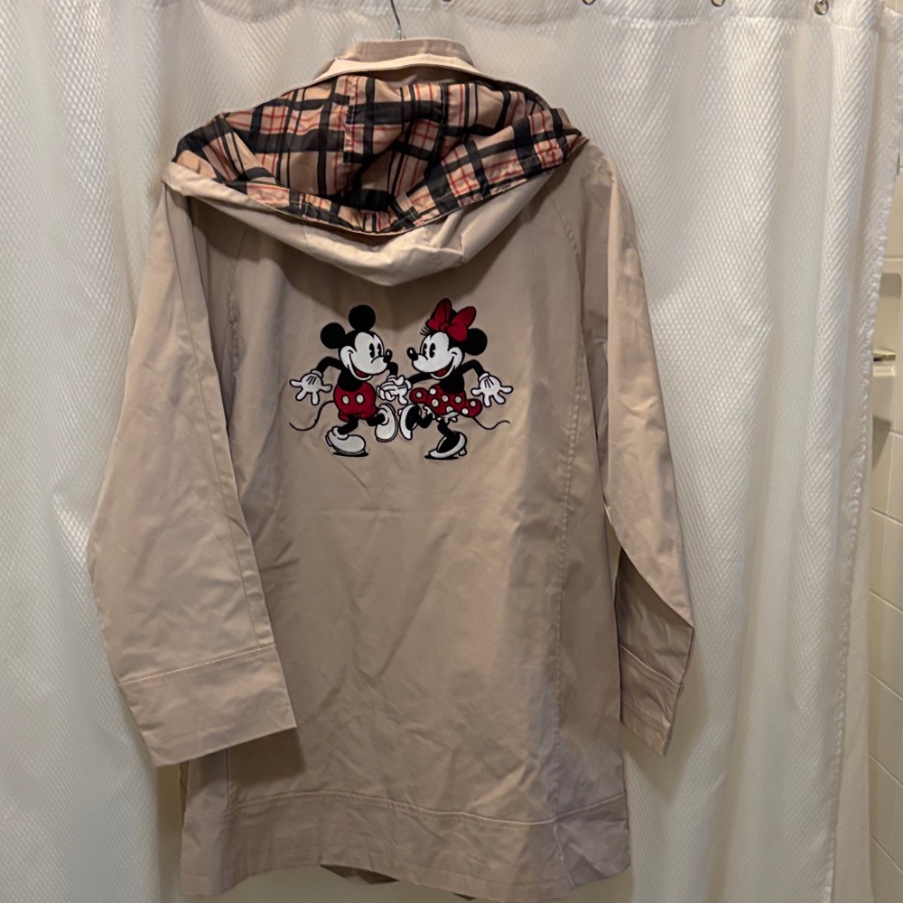 Disney Tan Trench Coat with Mickey and Minnie Plaid Hood